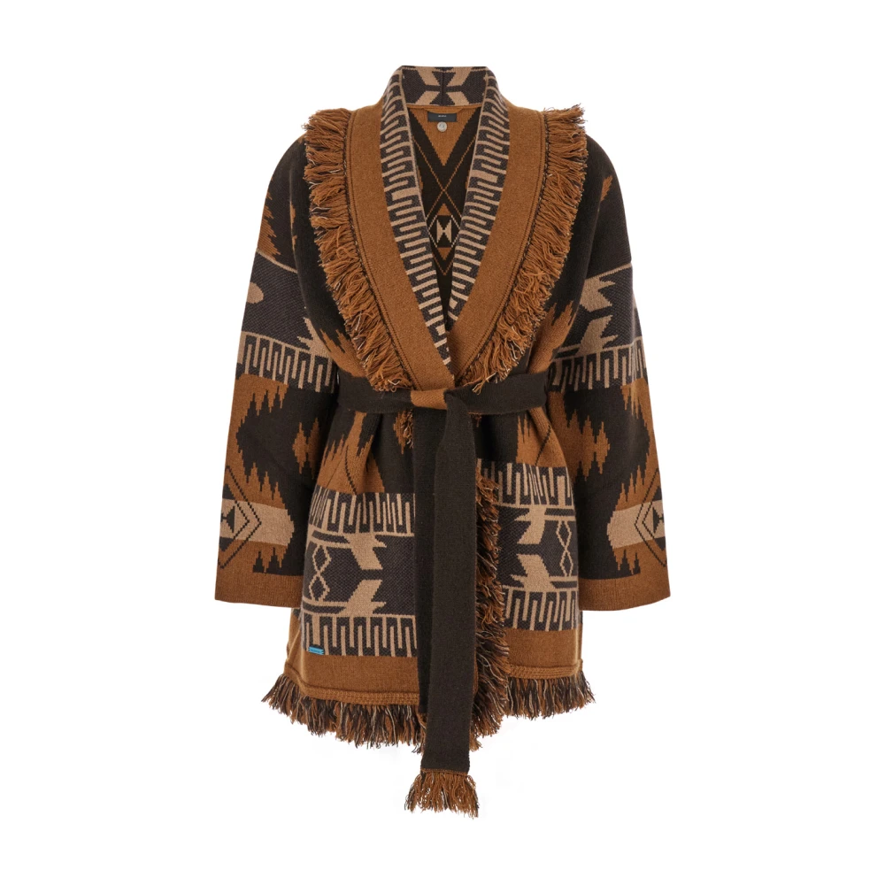 Alanui Icon Jacquard Cardigan in Koffie Brown Dames