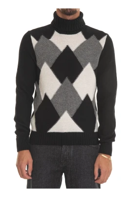 Diamantmönstrad Ull Turtleneck Pullover
