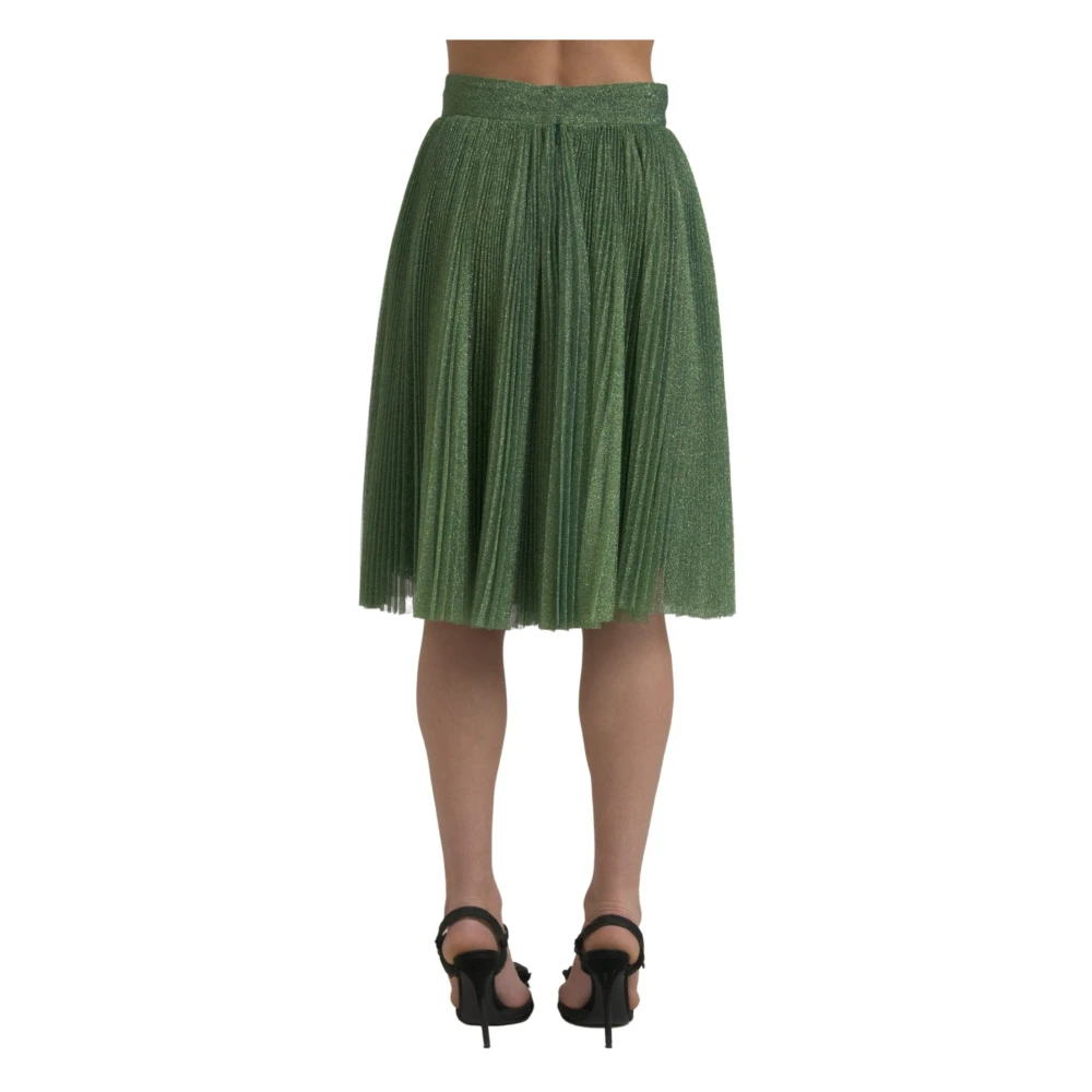 Dolce & Gabbana Metallic Groene Hoge Taille A-lijn Plooirok Green Dames