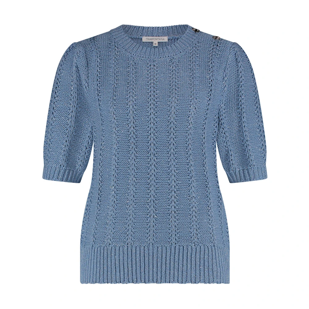 Tramontana Knoopdetail Korte Mouw Trui Blue Dames