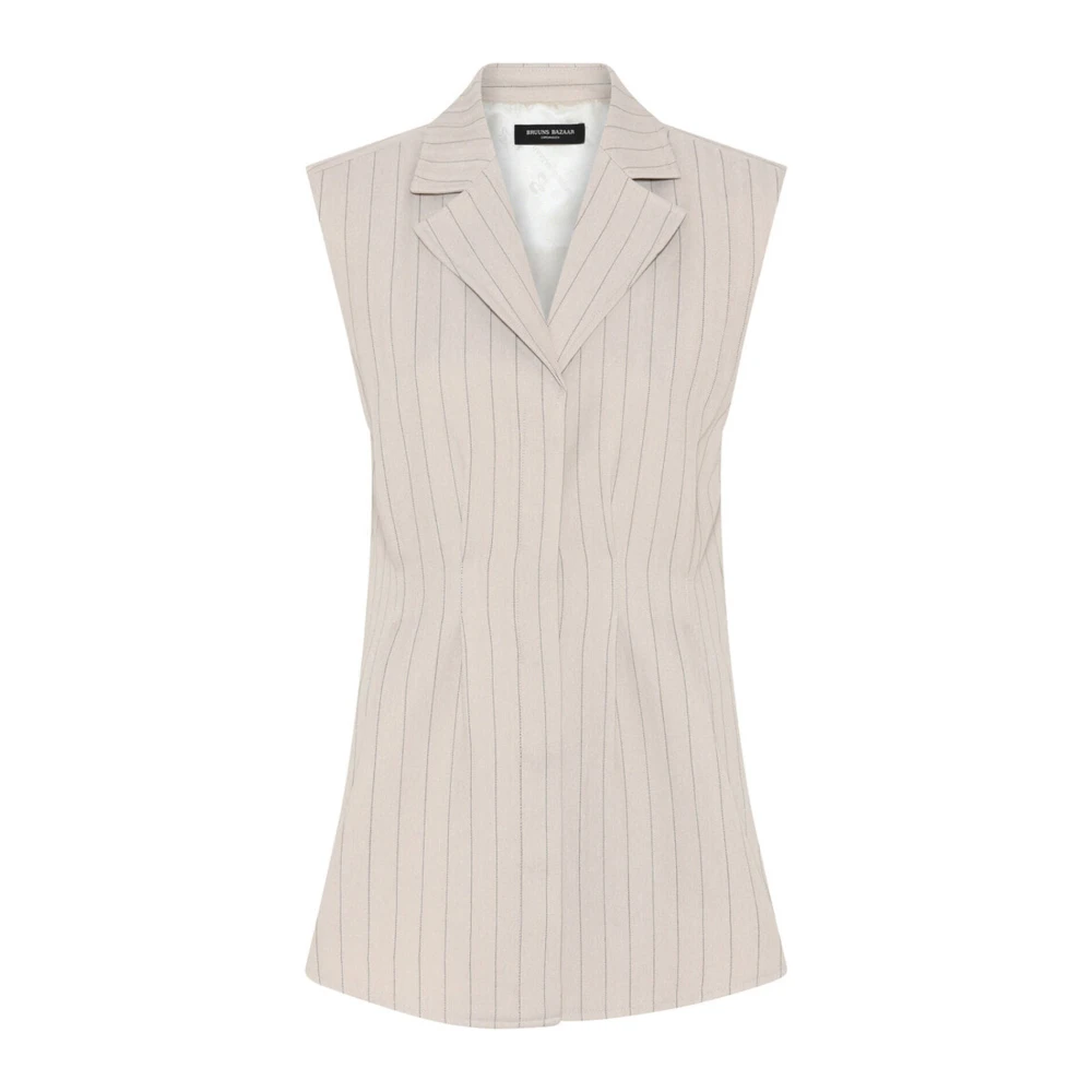 Bruuns Bazaar Gestreept Waistcoat Shirt Lichtgrijs Beige Dames