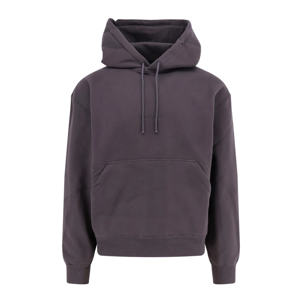 Saint Laurent Geborduurde katoenen sweatshirt met capuchon Gray Heren