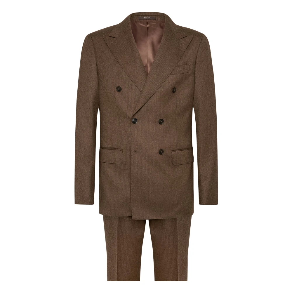 Boggi Milano Herenkostuum met keperbinding en dubbelrijdige knoopsluiting Brown Heren