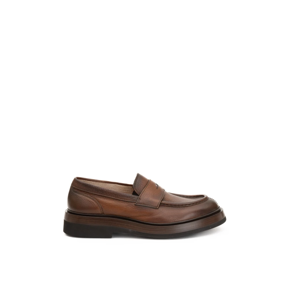 Santoni Men's Brown Loafers, 8 Uk, Moccasin Flat Shoes