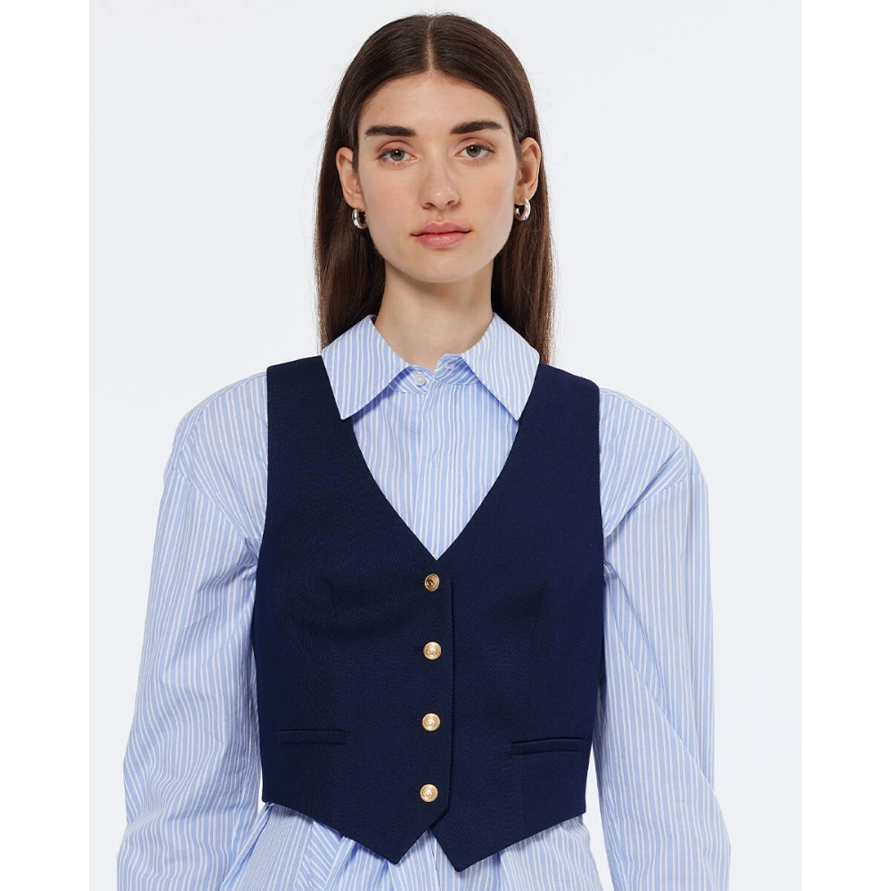 Scotch & Soda Gabardine Twill Cross Back Vest Blue Dames