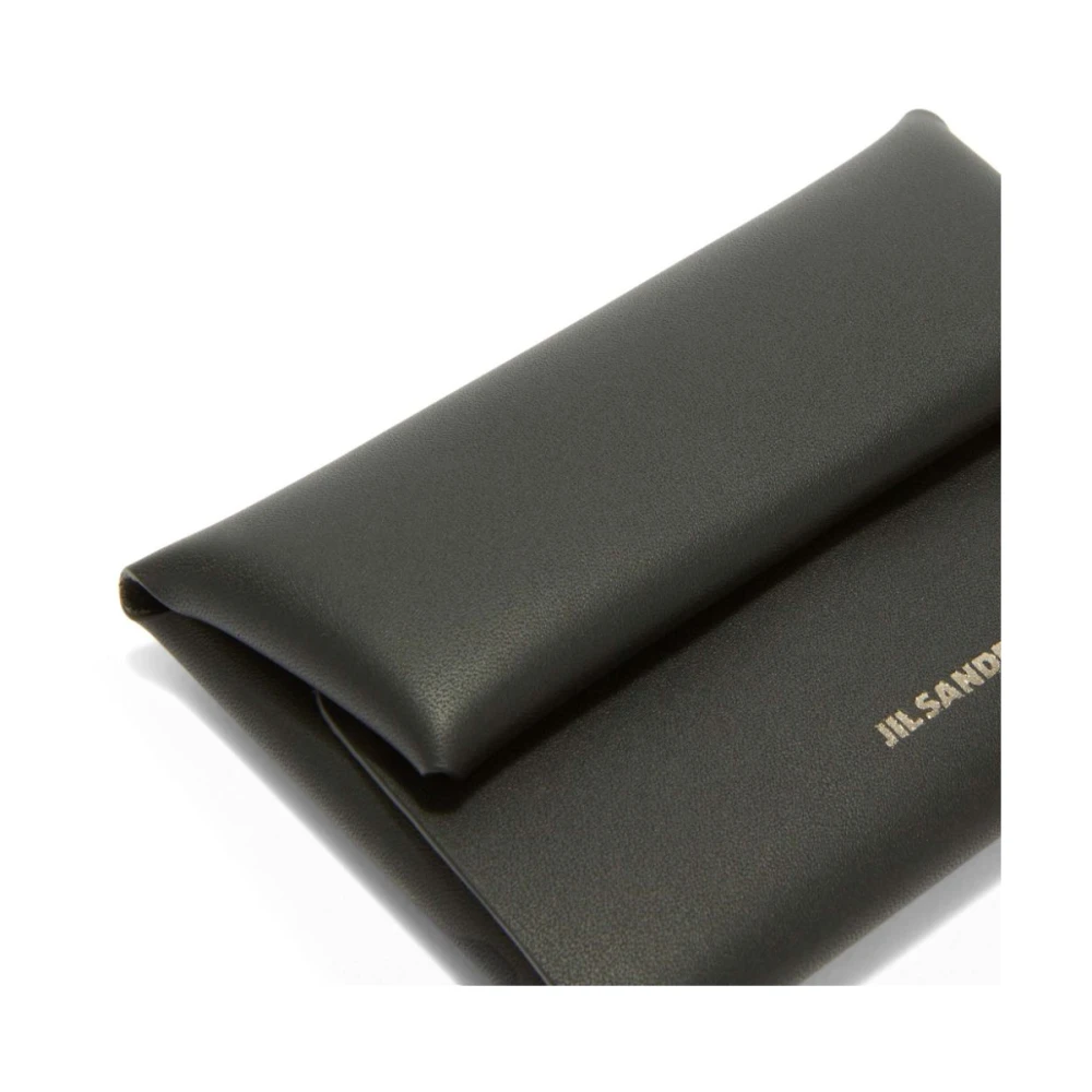 Jil Sander Geperste Leren Muntportemonnee met Drukknoopsluiting Black Heren