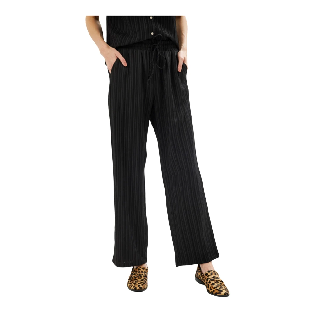 IN Front Zwarte Elastische Taille Straight-Leg Broek Black Dames