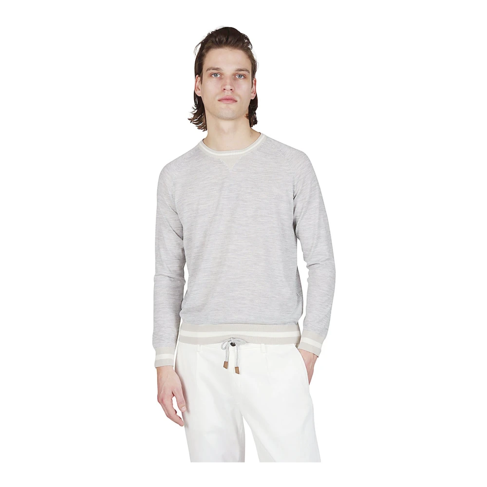 Eleventy Merino Crewneck Triangle Sleeve Sweater Beige Heren
