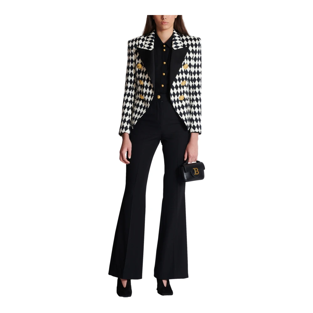 Balmain 6-knoops Diamond crêpe jas Black Dames