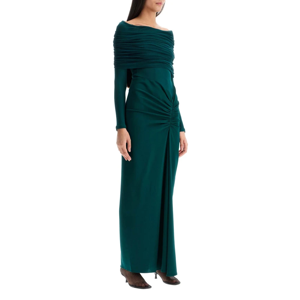 Christopher Esber Off-Shoulder Zijde Mesh Gedrapeerde Jurk Green Dames