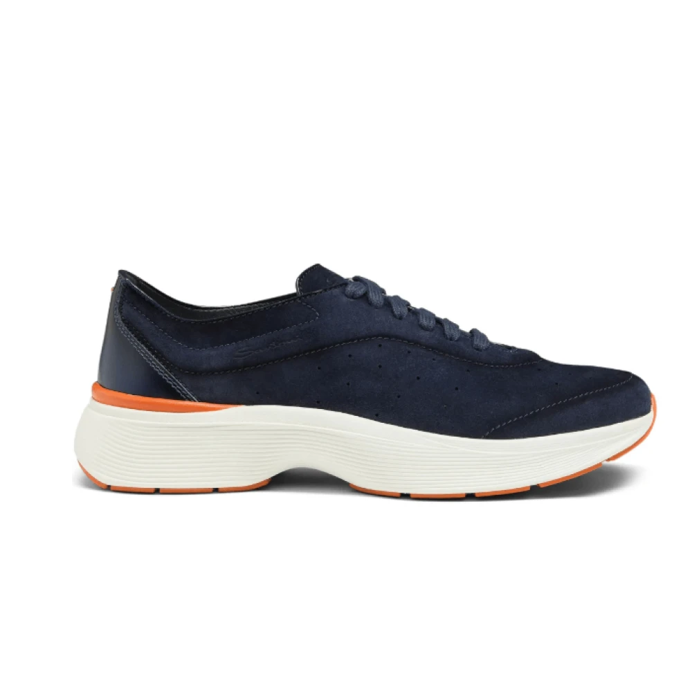 Santoni Marineblauwe Sneakers met Geperforeerde Details Heren Schoenen