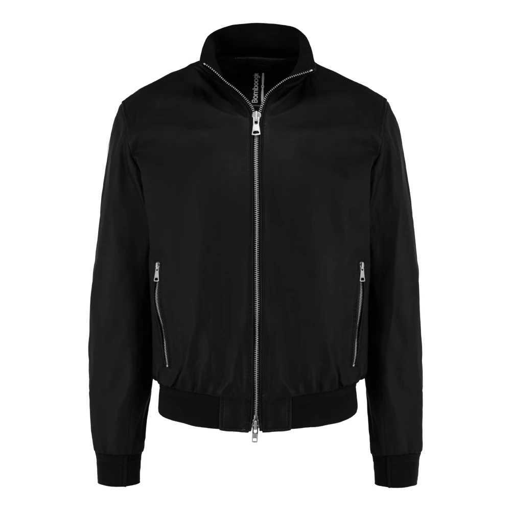 Bomboogie Men's Black Leather Bomber Jacket With A Matte Wax Finish - Leather Jackets - 2XL - Jackets