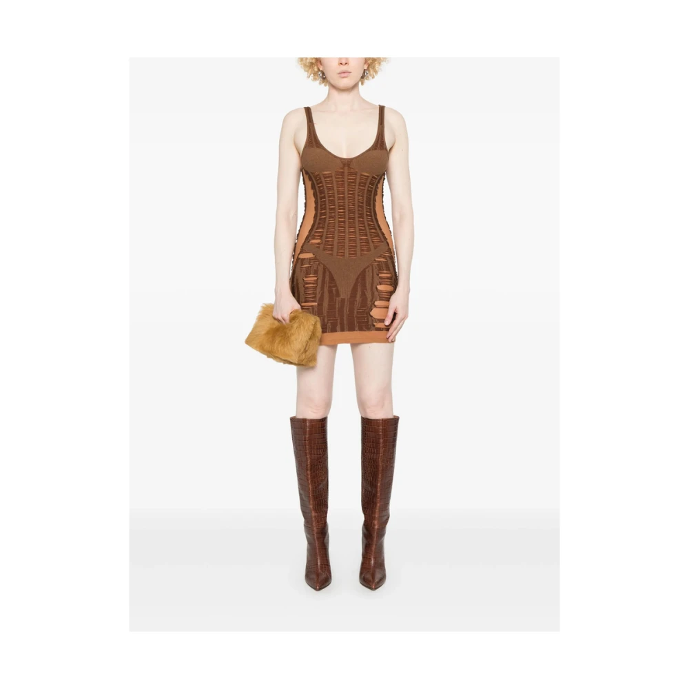 Diesel Chocoladebruine mouwloze jurk met transparante panelen Brown Dames