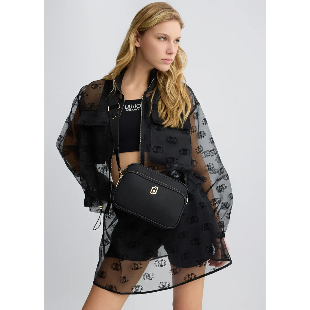 Liu Jo Zwarte Nylon Schoudertas met Logo Black Dames