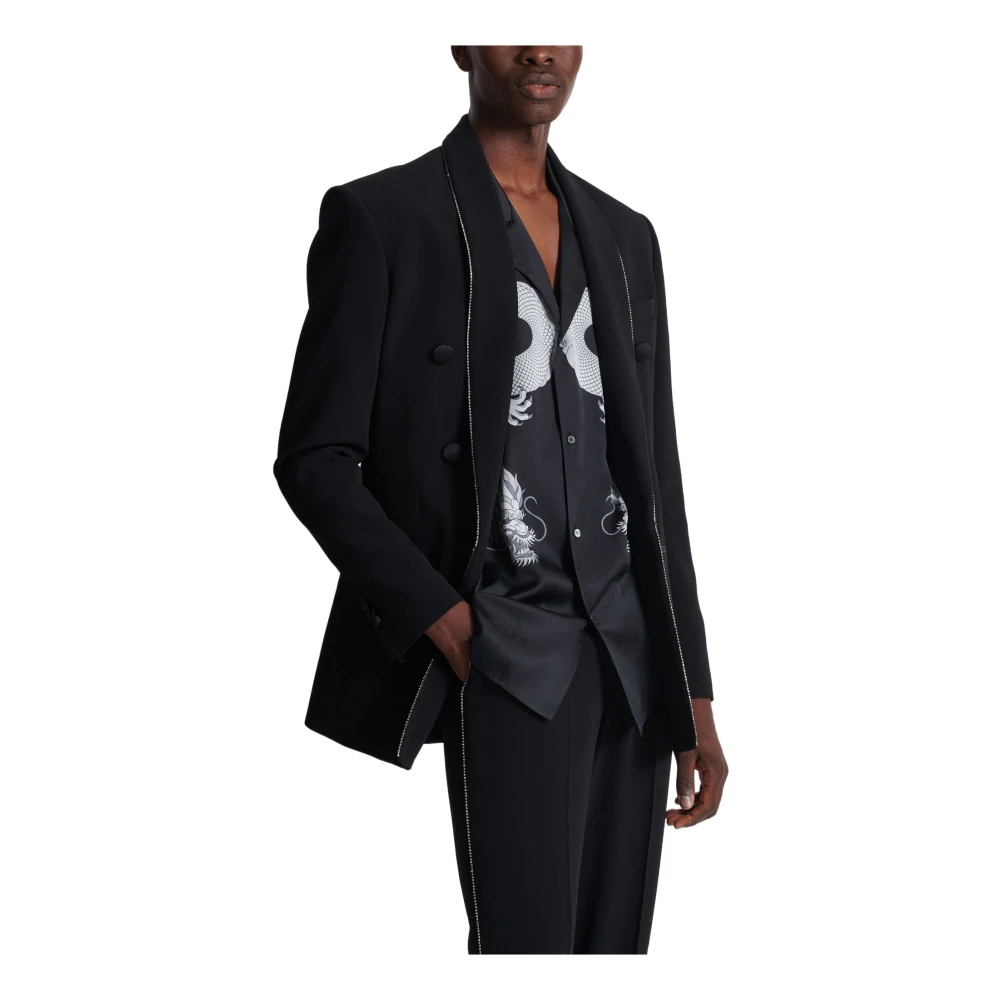 Balmain Shawl Collar Crepe Jacket with Strass Black Heren