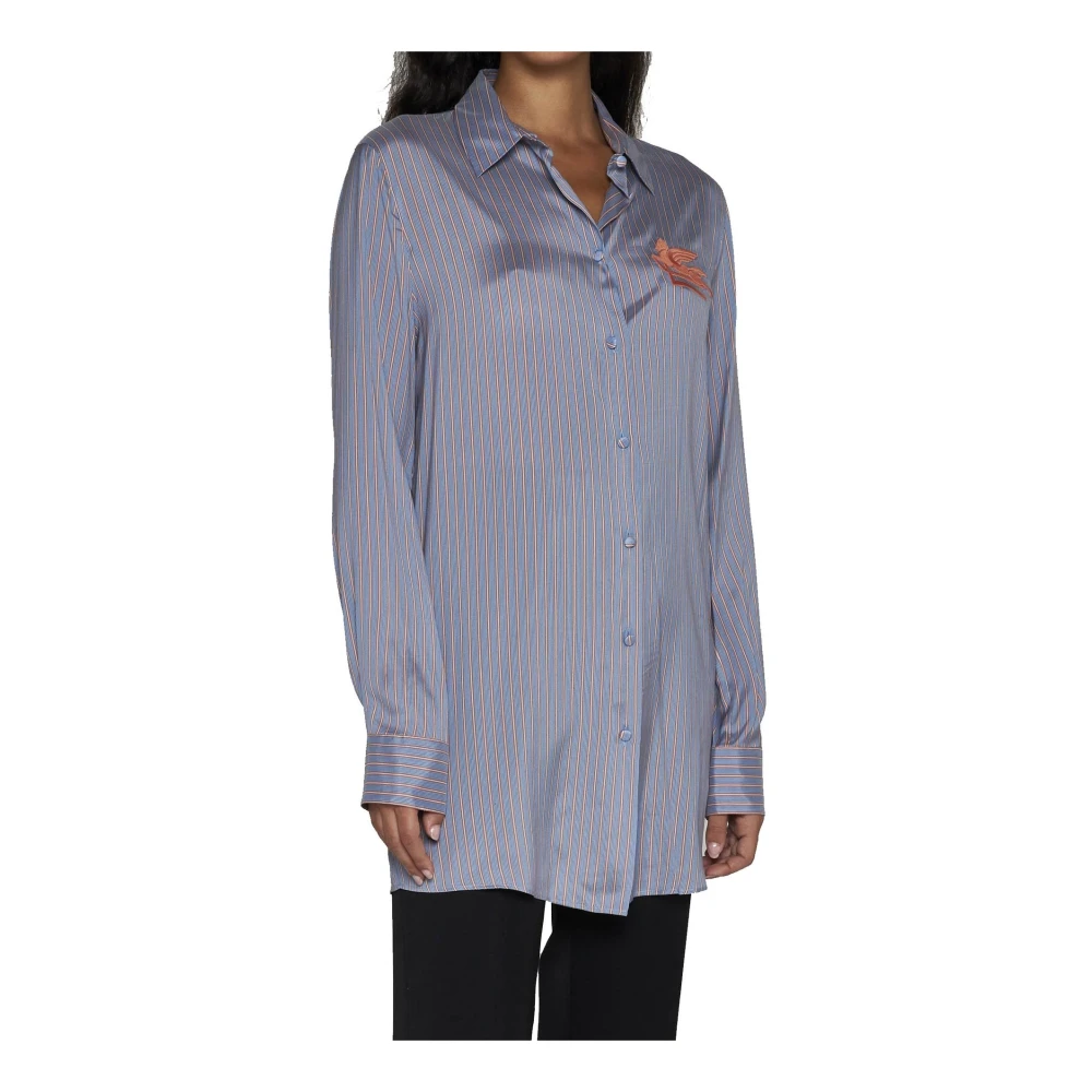 ETRO Blauwe Zijden Shirt met Geborduurd Logo Blue Dames