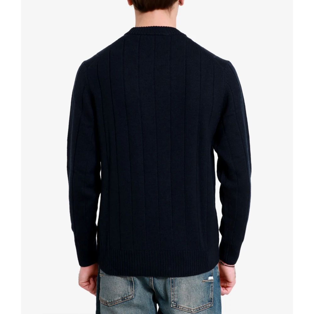 Paolo Pecora Blauwe Merinowollen Trui met Ribpatroon Blue Heren