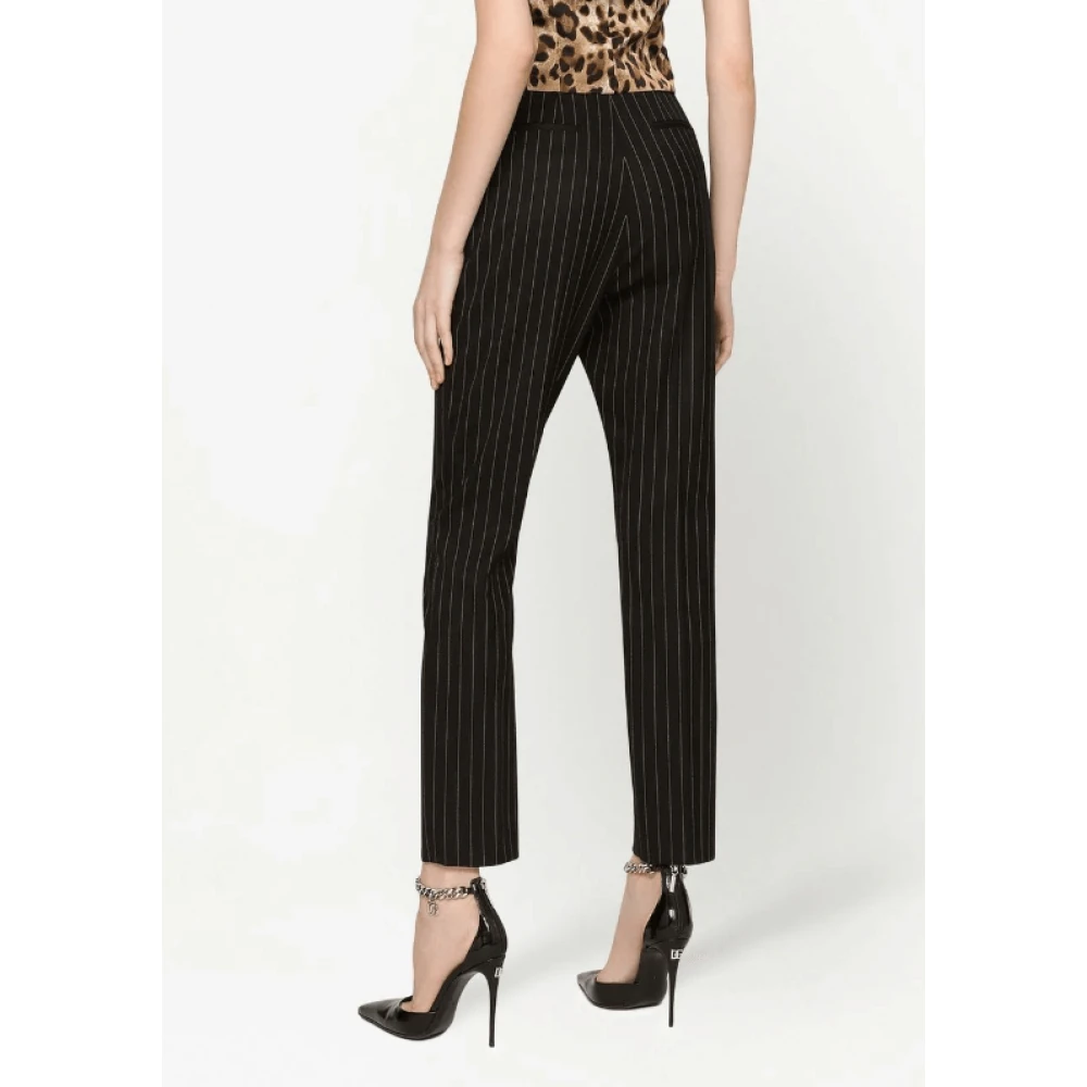 Dolce & Gabbana Verticaal Gestreepte Twill Broek Black Dames