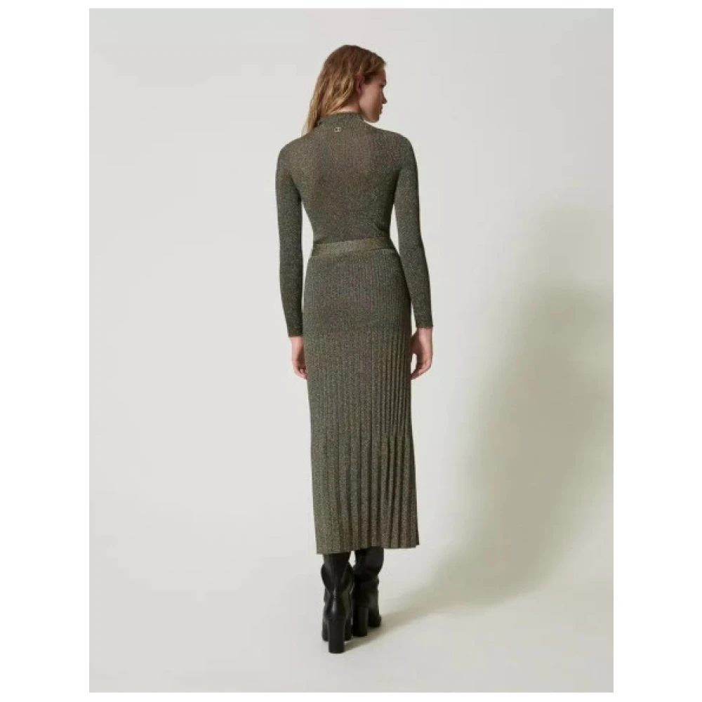 Twinset Geribbelde Midi Rok met Lurex Green Dames