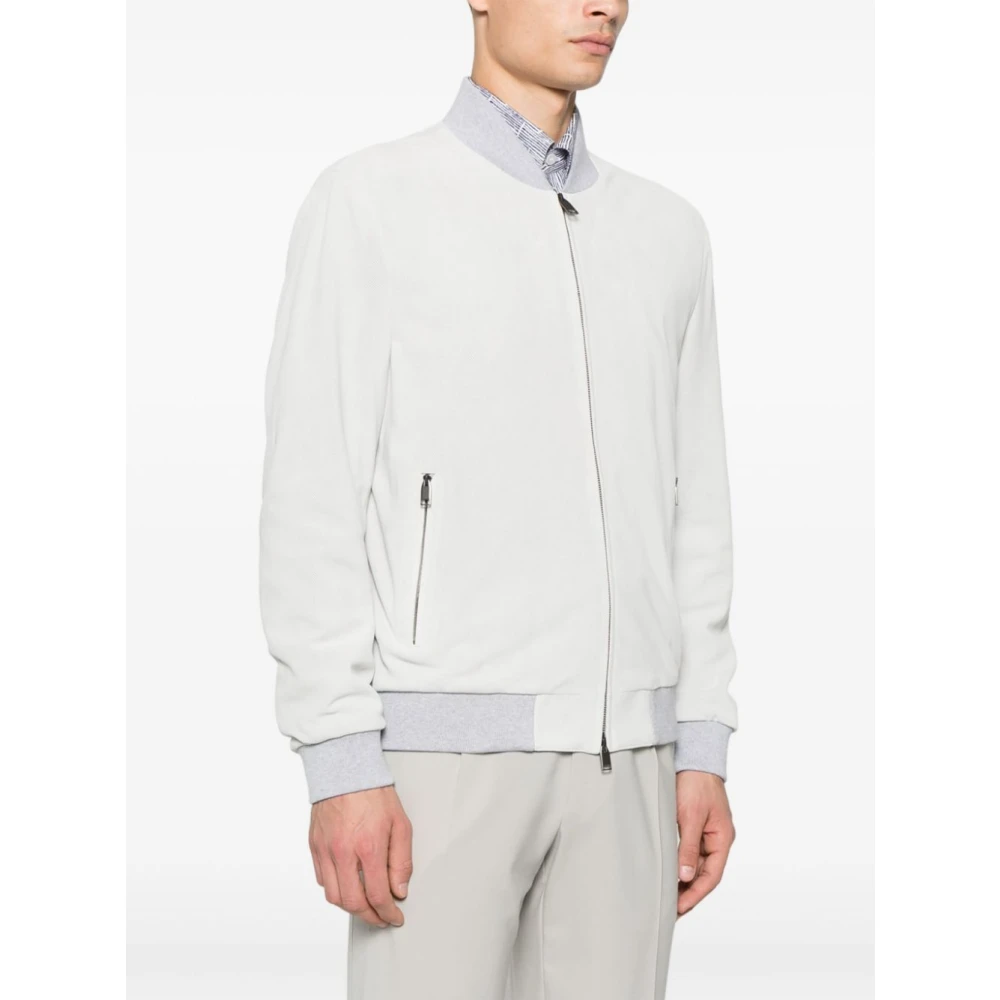 Brioni Lichtgrijze Bomberjack met Geribbelde Zoom Blue Heren