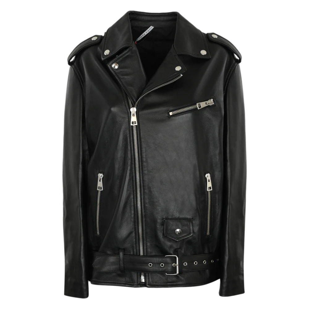Liviana Conti Zwarte leren jas met riem Black Dames