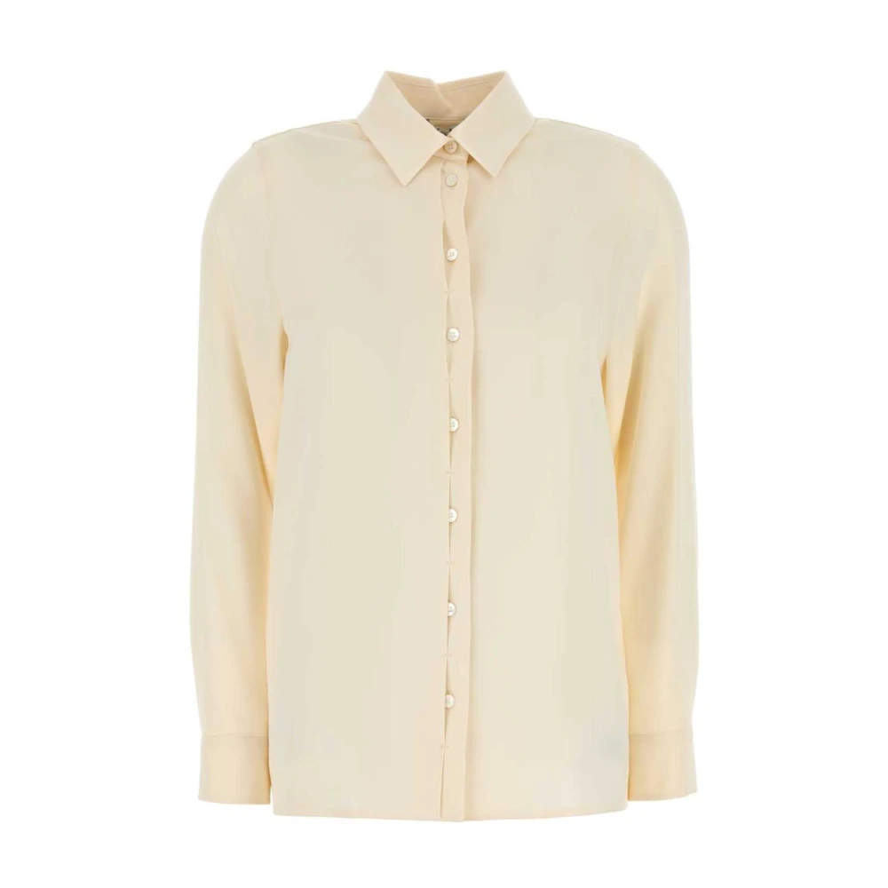 Max Mara Kvinno Vit Blusar & Skjortor Dam, 2XS, Silk Blend Långärmad Skjorta