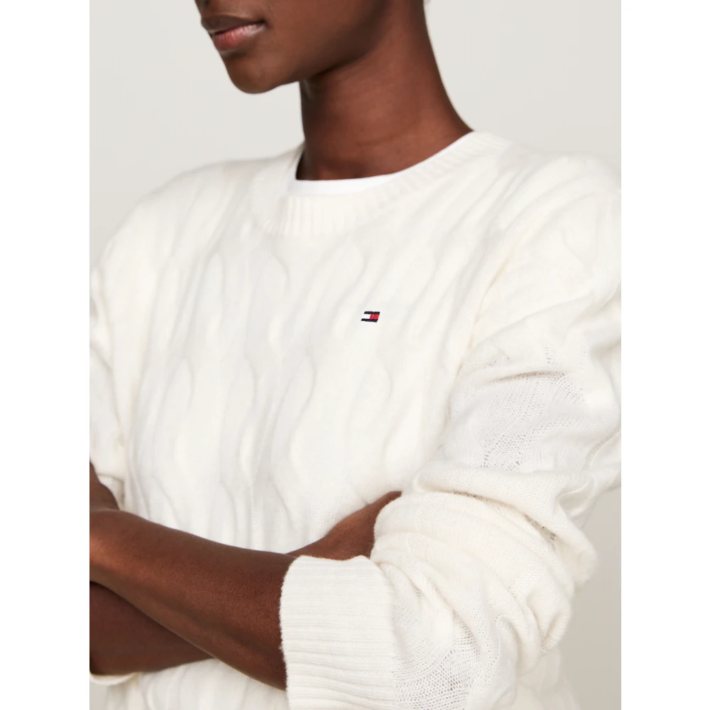 Tommy Hilfiger Zachte wol kabeltrui White Dames