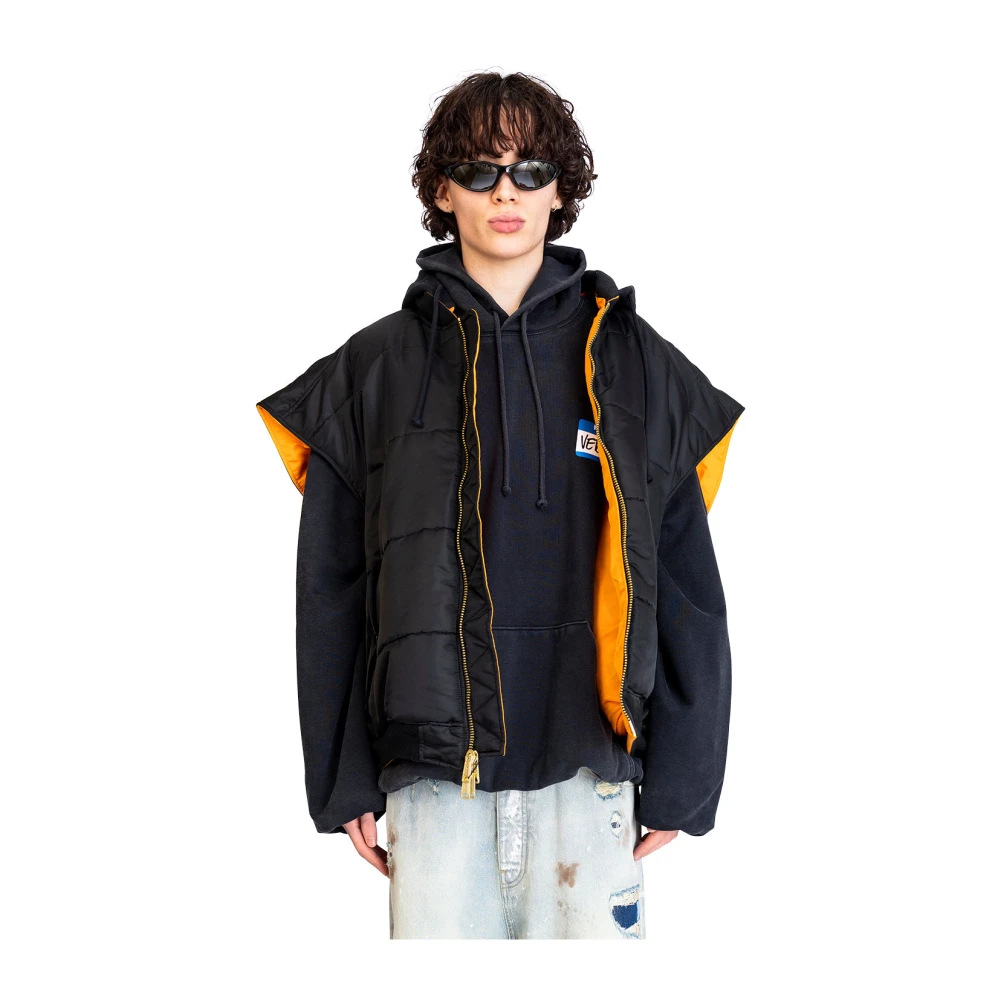 Vetements Zwarte Bomber Vest met Capuchon Black Heren