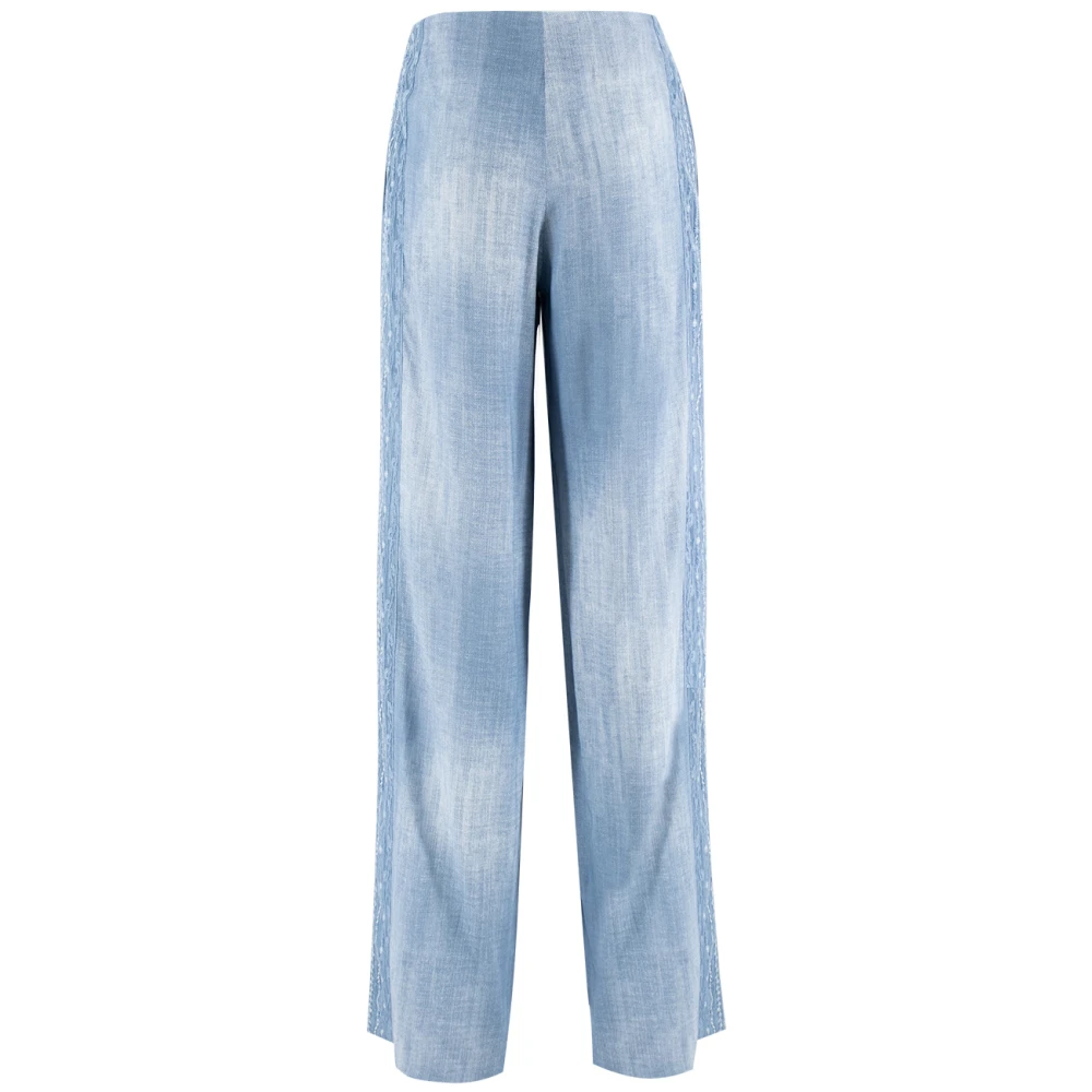 Ermanno Scervino Vintage Jeans Print Viscose Broek Blue Dames