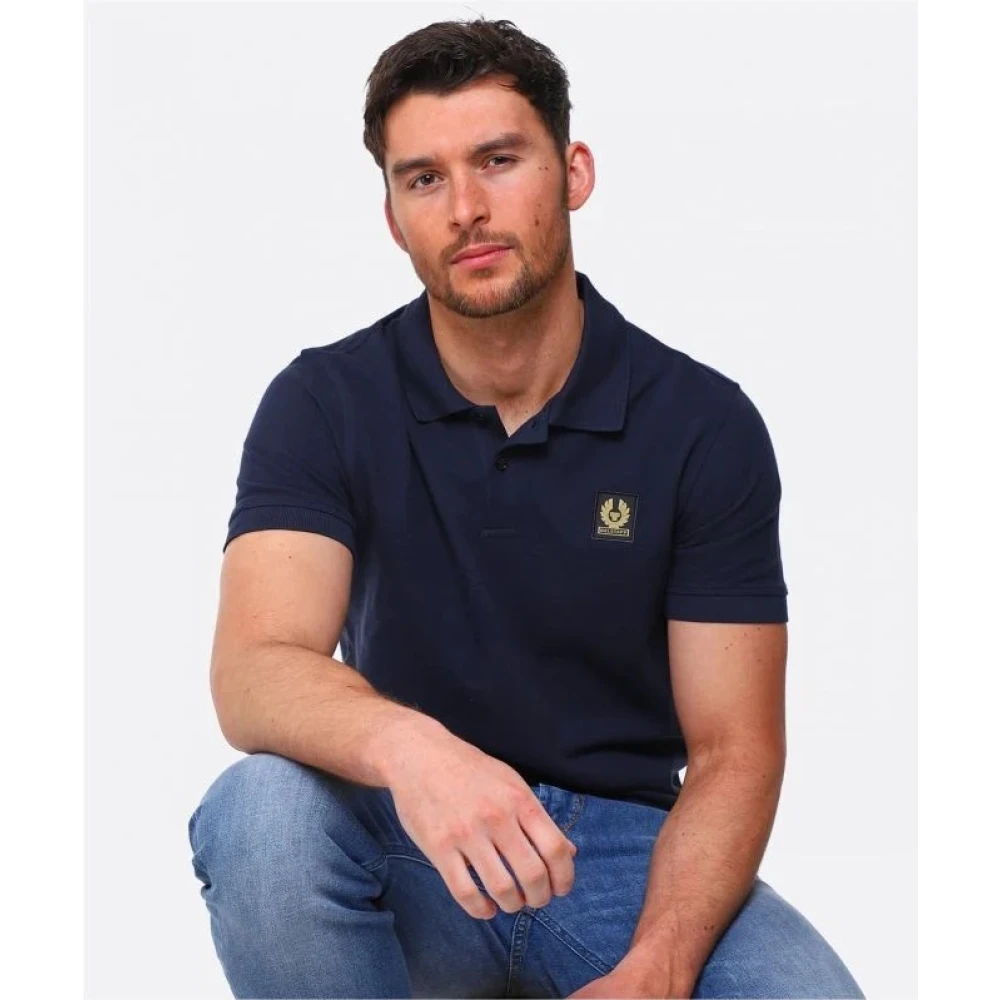 Belstaff Donker Ink Katoenen Pique Polo met Phoenix Embleem Blue Heren