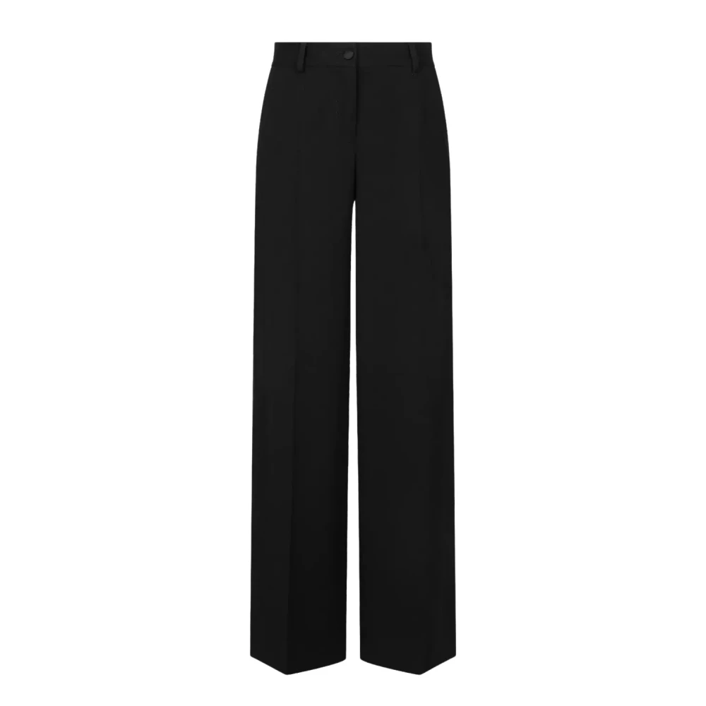 Dolce & Gabbana Women's Black Wide Trousers, S, Wool Wide Leg High Waist Trousers