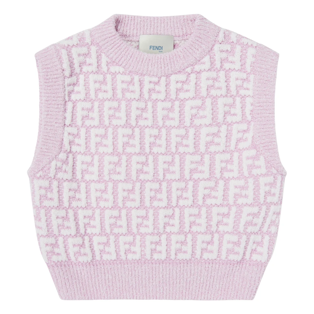 Fendi , Kids Knitwear, Female, Pink, 10 Y, Ff Logo Sleeveless Top
