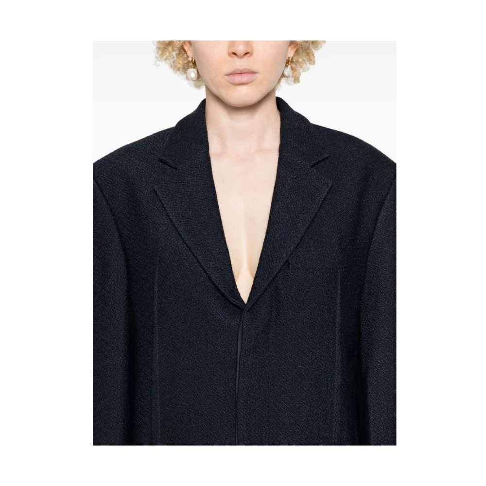 Jacquemus Navy Blauw Textuur Jas Blue Dames