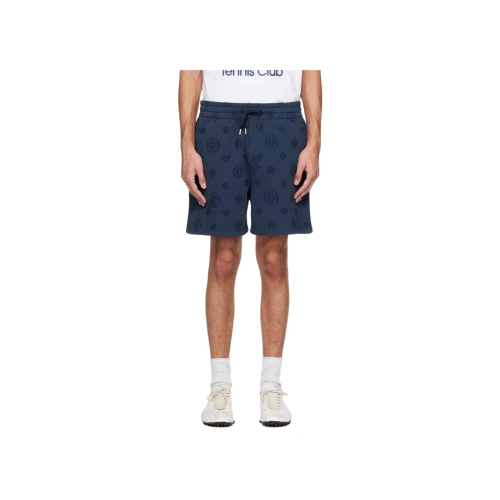 Casablanca Men's Blue Casual Shorts, L, Applique Monogram Sweatshort
