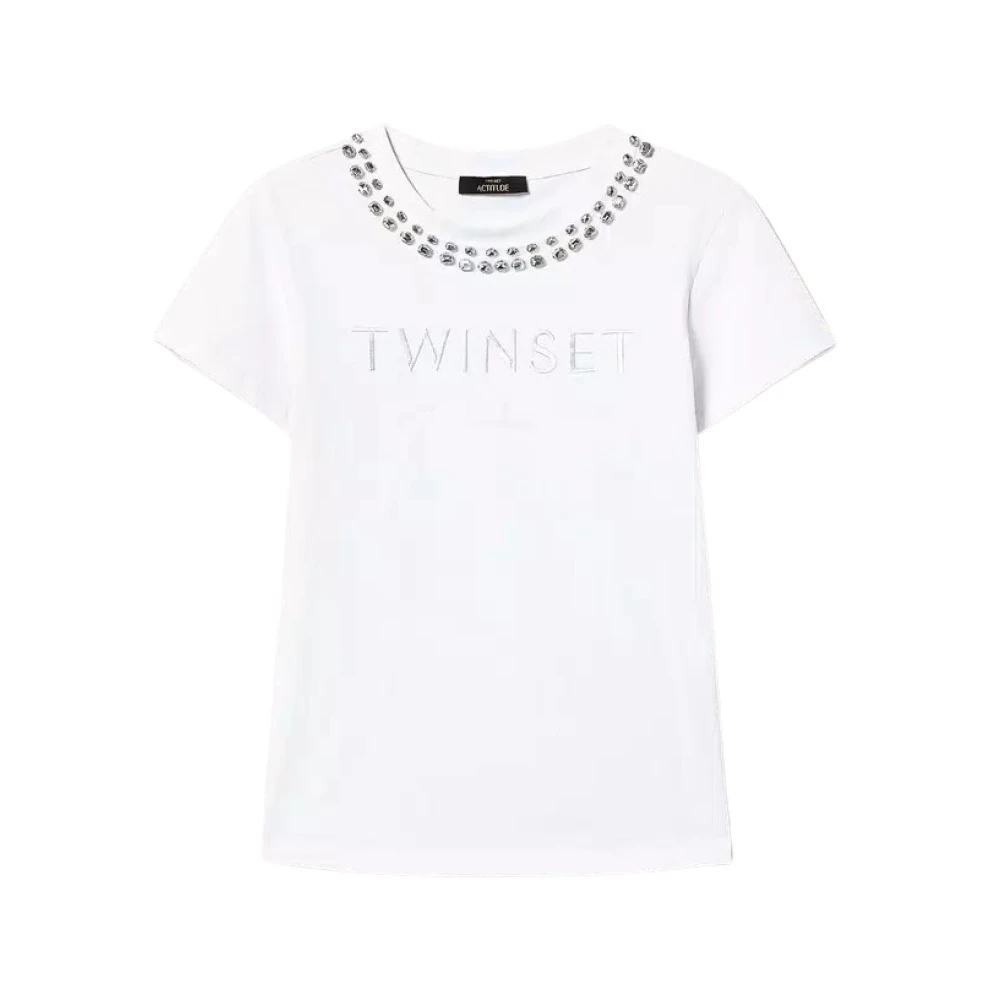 Twinset Handgeborduurd Logo T-shirt White Dames