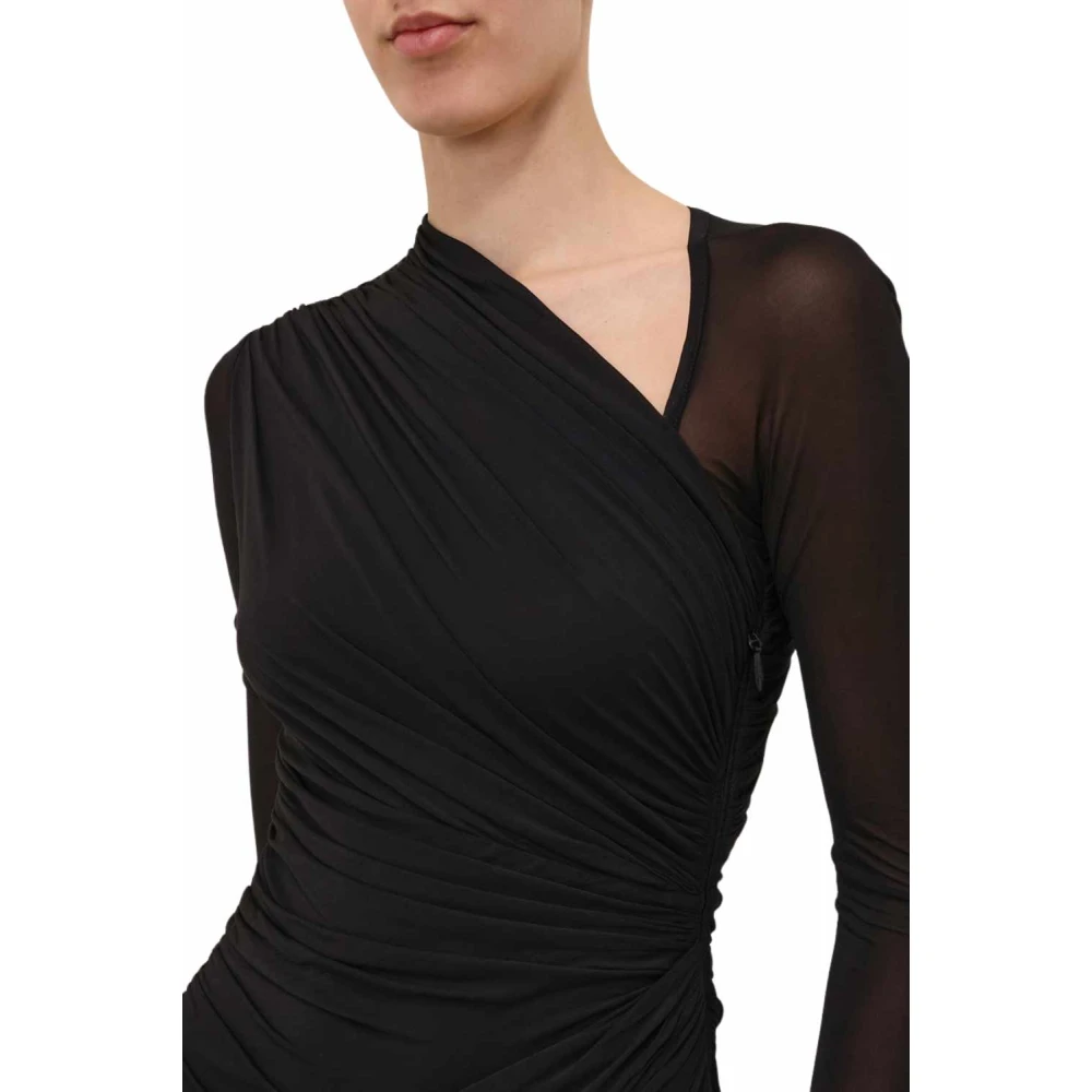 Zimmermann Zwarte Midi Jurk met Geplooide Taille en Asymmetrische Halslijn Black Dames