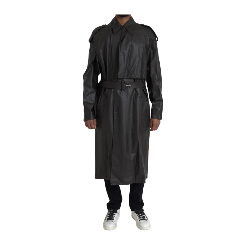 Bottega Veneta Men's Black Trench Coats, Xs, Leather Trench Coat Jacket