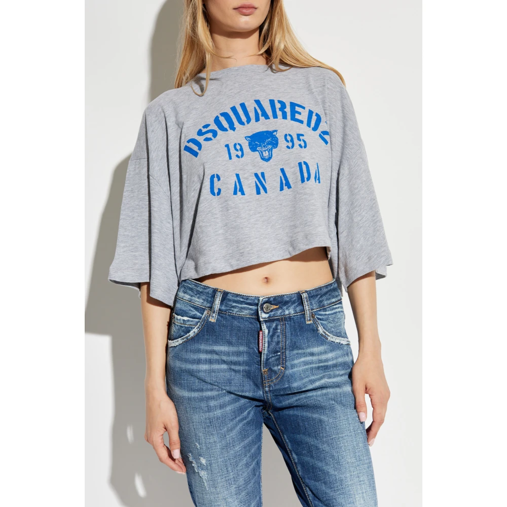 Dsquared2 T-shirt met logo Gray Dames