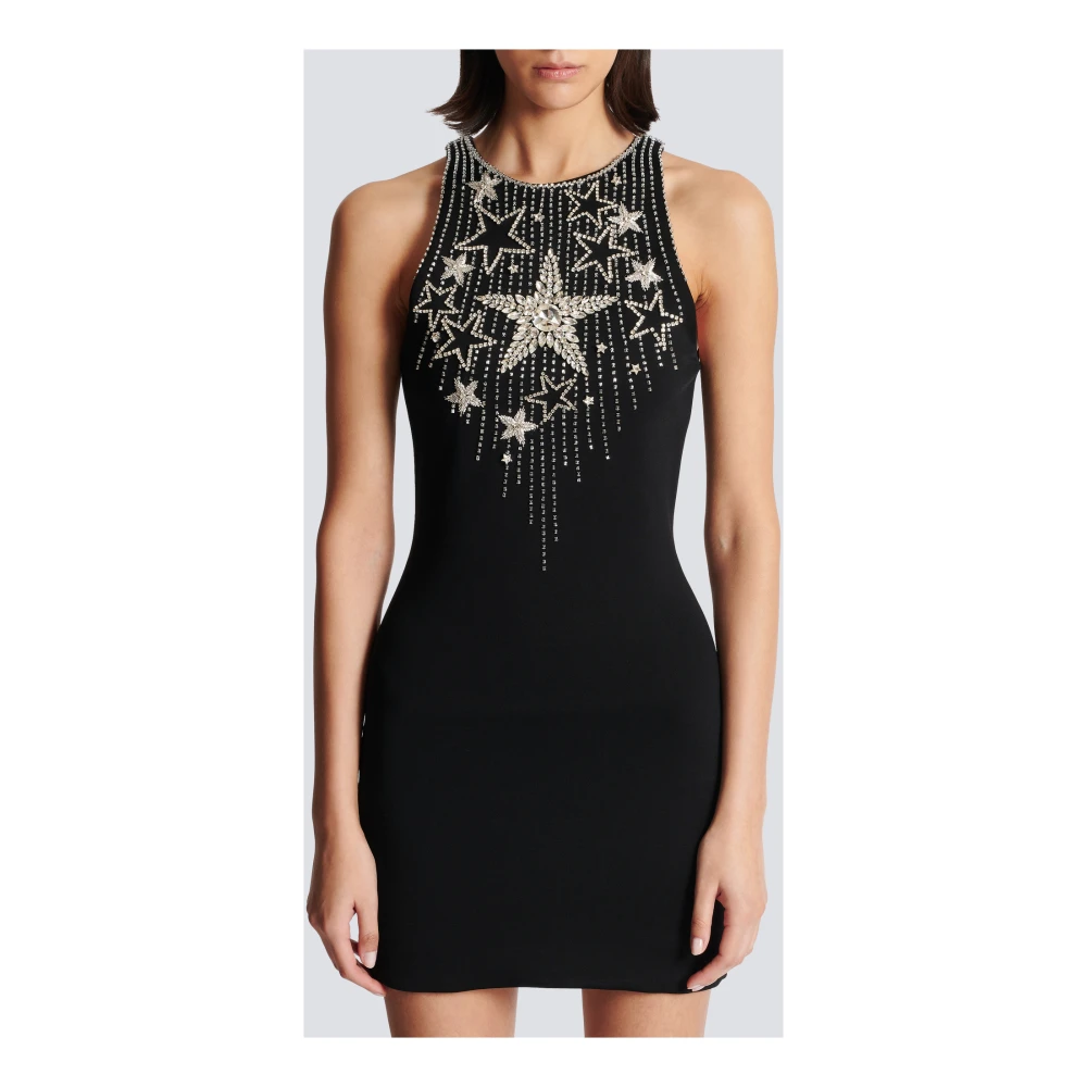 Balmain Korte jurk met geborduurde sterren Black Dames