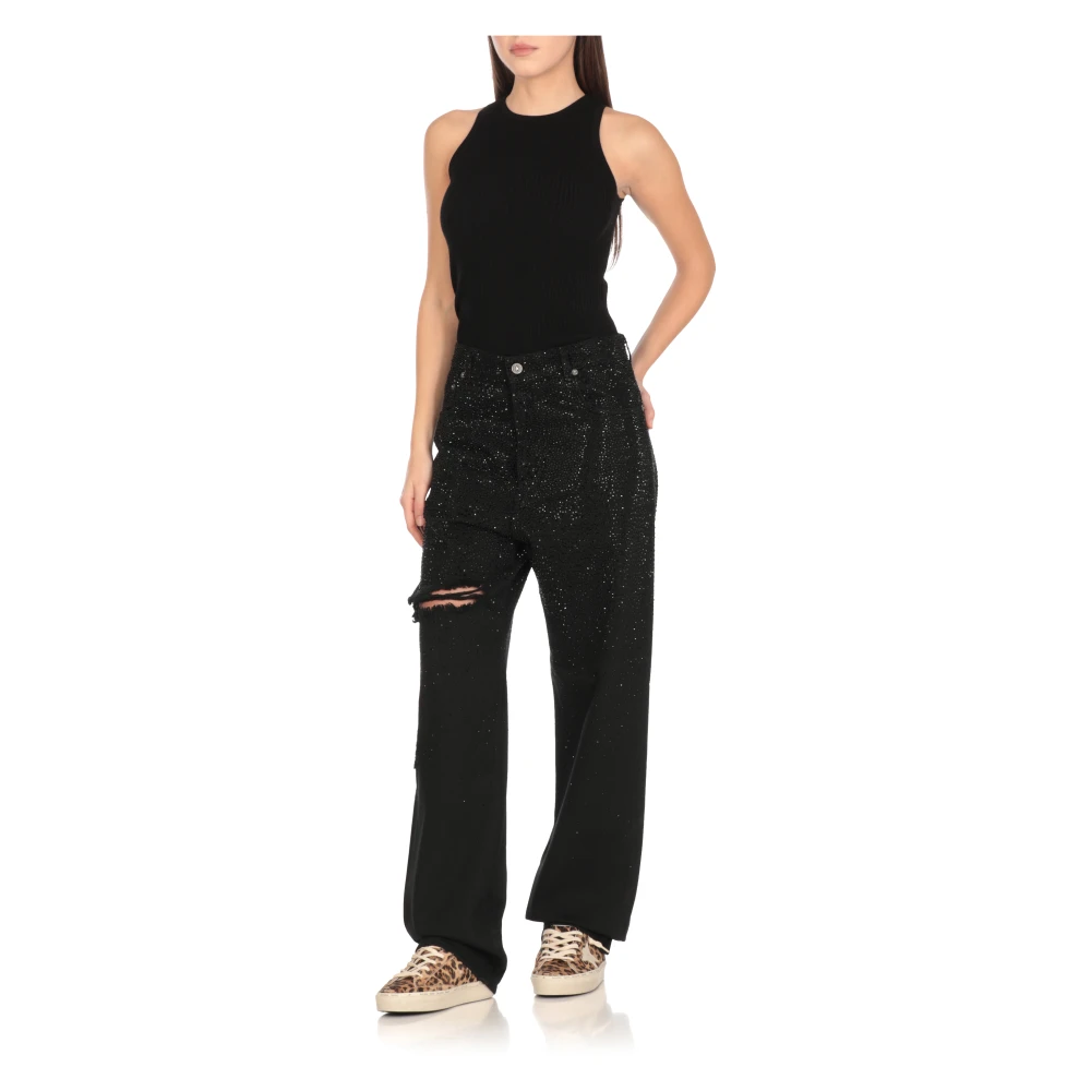 Golden Goose Zwarte Katoenen Jeans met Strass Details Black Dames