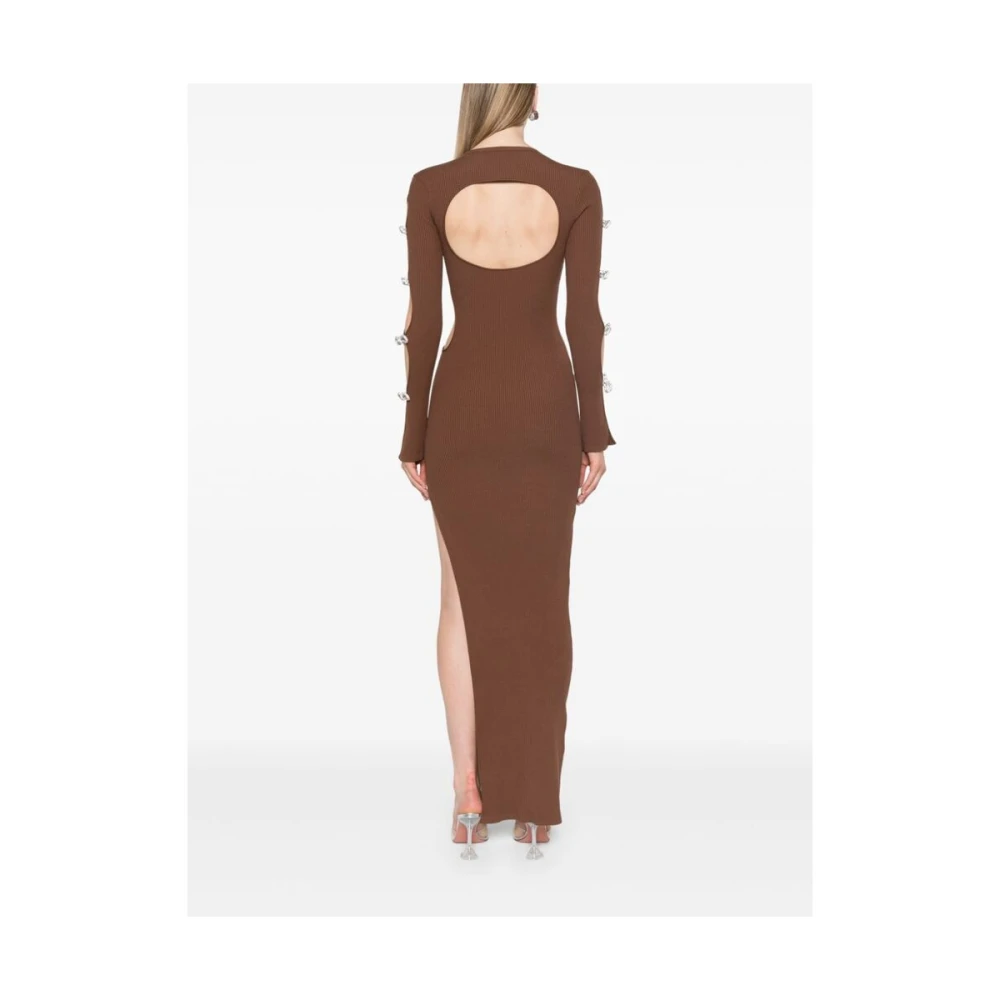 Mach & Mach Kristalversierde Geribbelde Gebreide Jurk Brown Dames