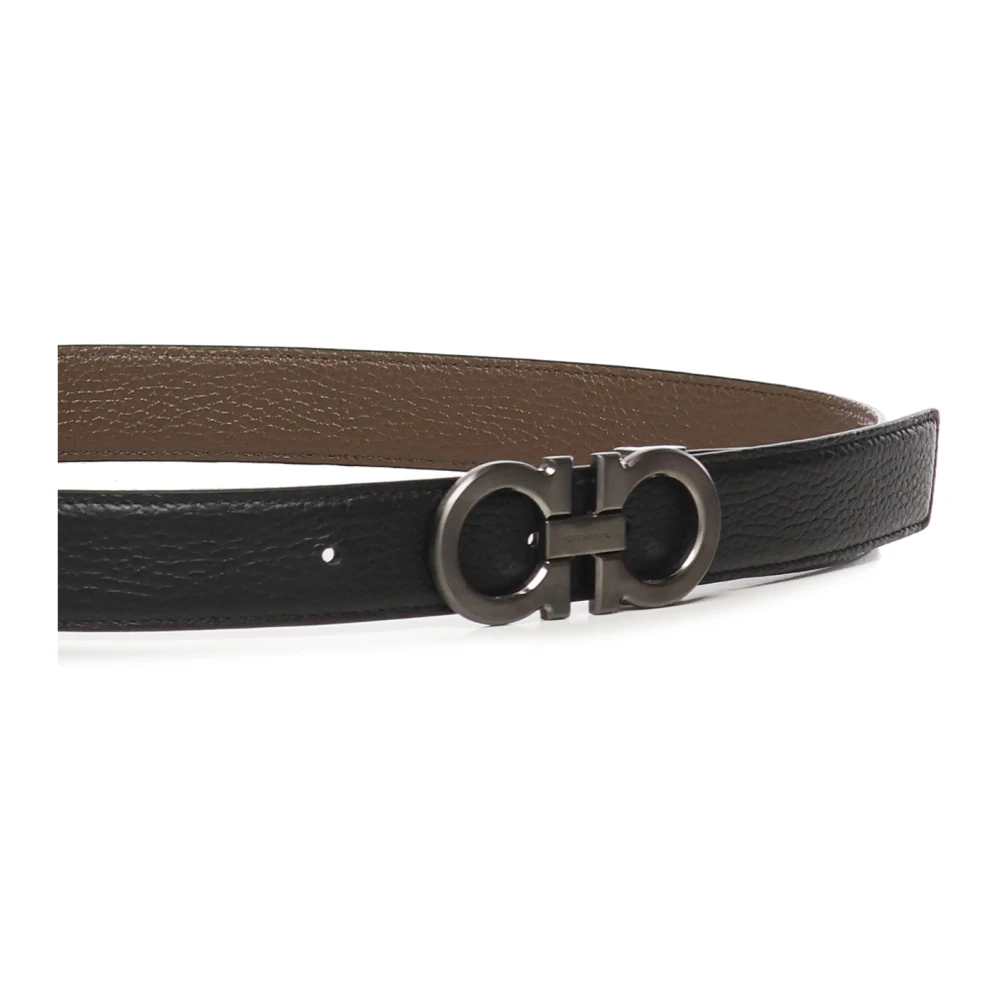Salvatore Ferragamo Omkeerbare kalfsleren riem met gesp haken Black Heren