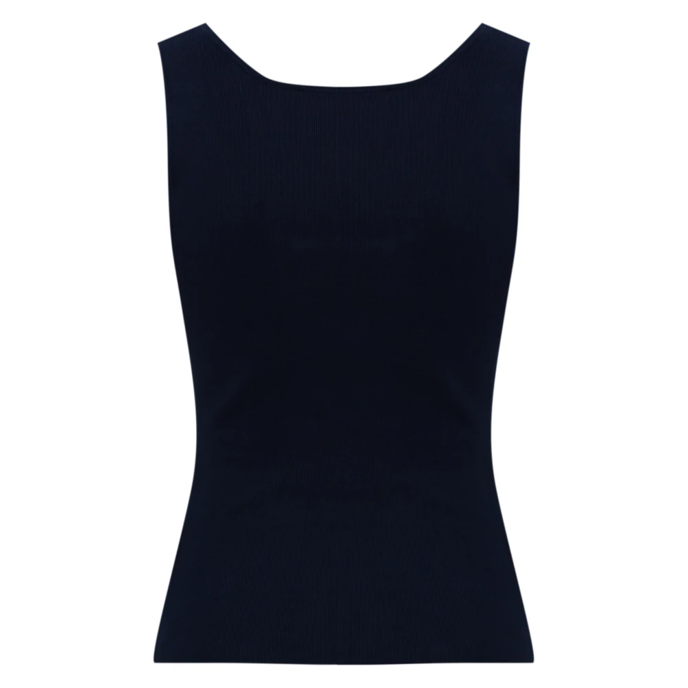 Elisabetta Franchi Mouwloze Gebreide Top met Logobanden Black Dames