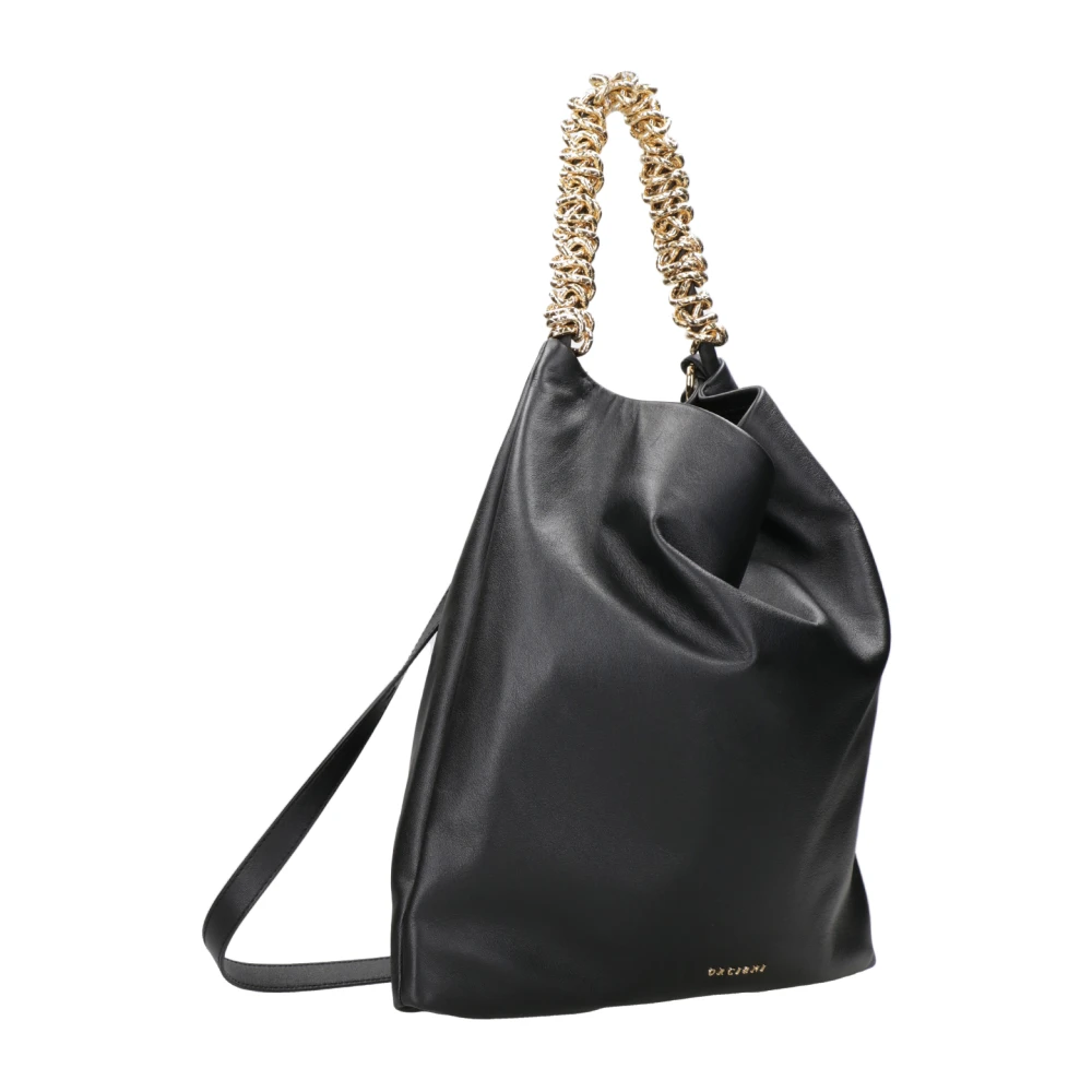 Orciani Zwarte Nappa Schoudertas met Metalen Handvat Black Dames
