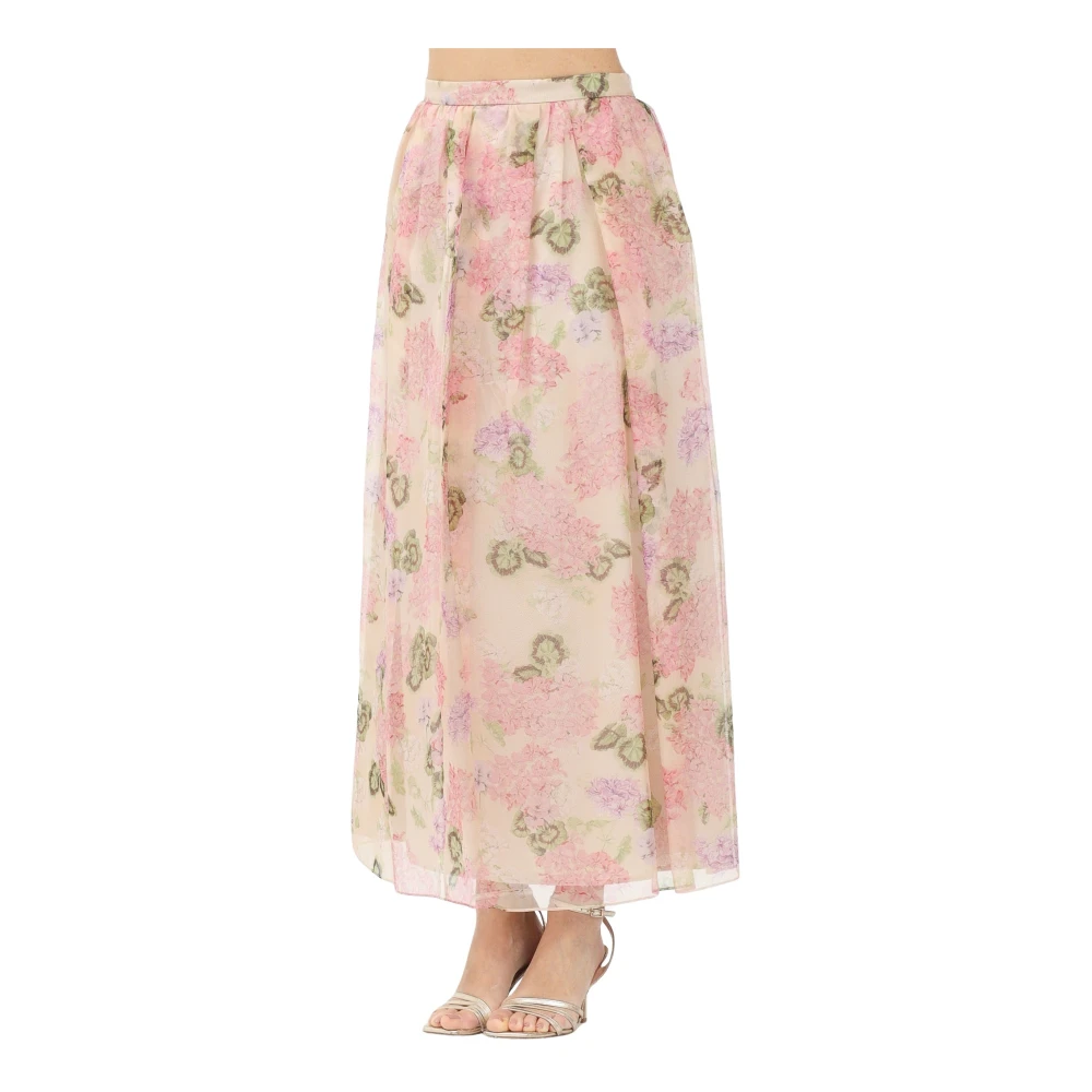 Max Mara Elegante Ivoor Bloemen Lange Rok Multicolor Dames