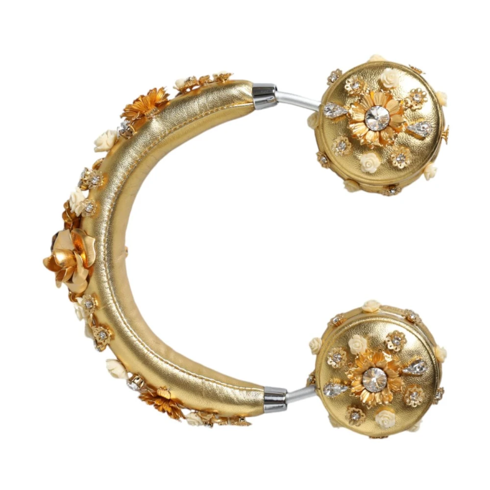 Dolce & Gabbana Women's Yellow Accessories, One Size, Gold Flower Crystal Headphones