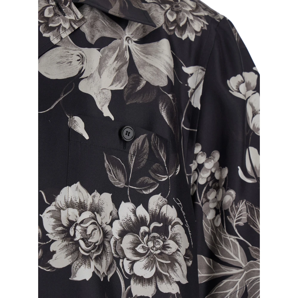 Dolce & Gabbana Rose Print Cuban Collar Shirt Multicolor Heren