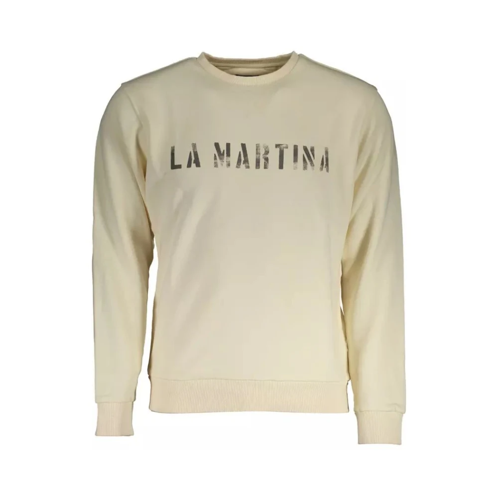 La Martina Men's Beige Elegant Sweatshirt With White Logo Print Medium
