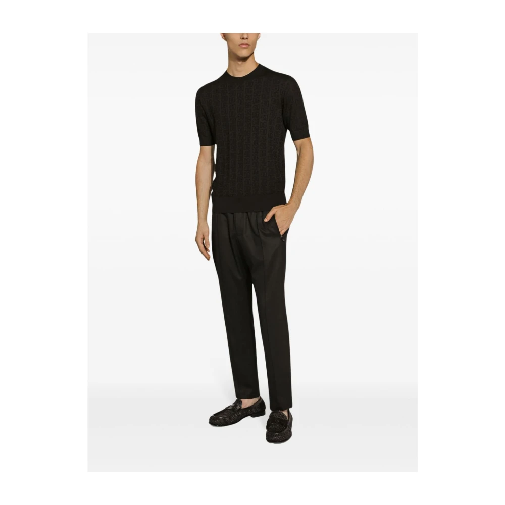 Dolce & Gabbana Zwarte Wol Logo Patch Broek Black Heren