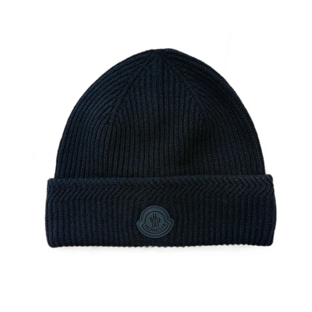 Moncler Accessories, Male, One Size, Cashmere Blend Logo Beanie Black